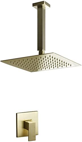 Duschsystem versteckte Duschhahn-Wasserhahn-Set-Wand-Montage-Golden-Dusch-Dusch-Kombination mit Wasserfall-Niederschlags-Duschkopf (enthalten Wasserhahn-Rauh-Ventilkörper und Verkleidung), von GSZCCZS
