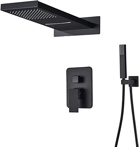 Duschsystem versteckte Duschmischer Set Wandmontage Duschbarde Set mit Handdusche und Wasserfall Niederschlag Duschkopf, mattschwarz, Chrom von GSZCCZS