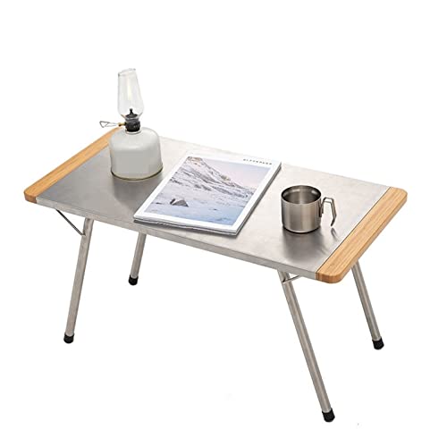 GSZCCZS Camptisch Bambus Edelstahl Klapptisch tragbar mit Tragbeutel BBQ Stabiler Rahmen für Outdoor Camping von GSZCCZS