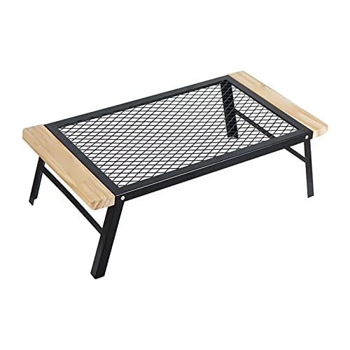 GSZCCZS Camptisch Iron Outdoor Klappmini-Netz Tisch Camping BBQ Hinterhofschreibtisch mit Anti-Scald-Holzgriff von GSZCCZS