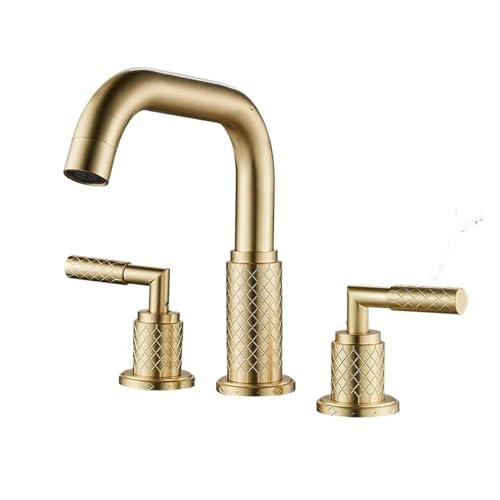 Gebürstete goldene Messing weit verbreitete Waschbecken Wasserhahn Doppelgriff Eins Ausgussmixer Tap Taillierung Kaltes heißes Wasser Kranhahn, einfache Installation Gebürstete goldene Messing weit verbreitete Waschbecken Wasserhahn Doppelgriff Eins Ausgussmixer Tap Taillierung Kaltes heißes Wasser Kranhahn, einfache Installation von GSZCCZS