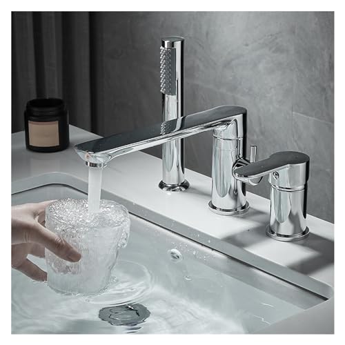 Gebürstetes goldenes Badezimmer weit verbreitete Beckenarmäuren fester Messing Waschbeckenmixer Heiße und kalte Toilette Krangefäß 3 Löcher mit Sprühschwarz, Einfach installieren Gebürstetes goldenes Badezimmer weit verbreitete Beckenarmäuren fester Messing Waschbeckenmixer Heiße und kalte Toilette Krangefäß 3 Löcher mit Sprühschwarz, Einfach installieren von GSZCCZS