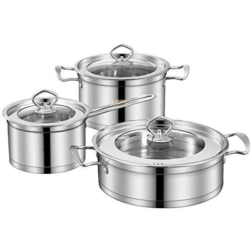 Kochtopf, Töpfe und Pfannen -Sets Non -Stick -Induktions -Topf -Set, Heimküche Multifunktionales Kochgeschirr mit Glasdeckel und Edelstahlgriff, 3PCS von GSZCCZS