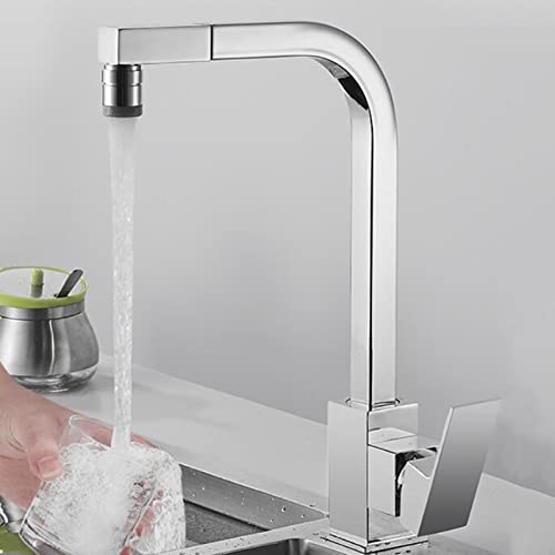 Küchenarmaturen mit Auszug Sprühküchenspüle Wasserhahn Messing 360 ° Rotatable Einzelloch Multifunktionen Küchenmischhahn-Schwarz (Farbe: Cromo) von GSZCCZS