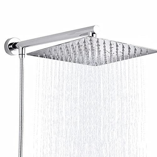 Quadratischer Regenduschkopf, 8 "Ultradein Edelstahl Wasserfall Duschkopf, Messing 15" Duscharm, 59 "Edelstahlschlauch, wandmontierte Duschkopf Chrom, Schwarz von GSZCCZS