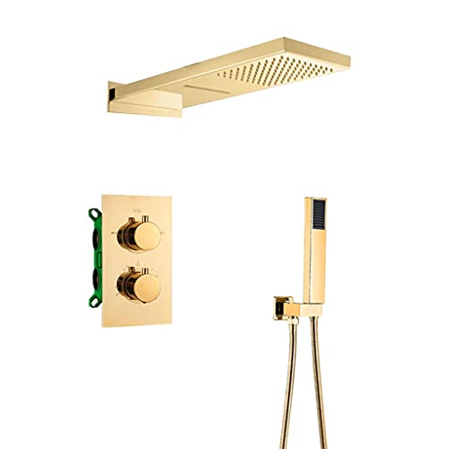 Schwarze thermostatische Duscharmäuren Set Regenwasserfall Duschkopf mit 3-Wege-Thermostatischen Mischhahn-Tapbad-Duschhahn (Größe: E) (OneColor B) (OneColor F) von GSZCCZS