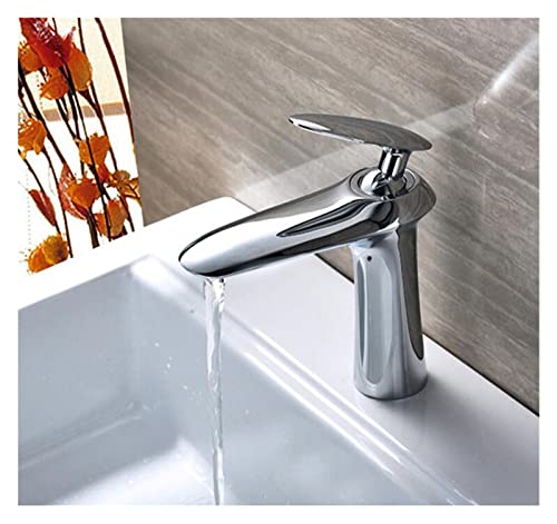 Weiß und Gold Badezimmer Heiße und kalte Einzelhebelwaschbecken Wasserhahn Tap Lavabo (Chrom lang) von GSZCCZS