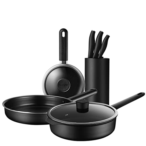Wok-Set Nicht-Stick-Pan-Gasherd-Induktionskocher dreiteiliger Kombination Haushalt Topf Set gebratene Milchsuppentopf (Farbe: Schwarze Größe von GSZCCZS