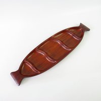 Mid Century Mahagoni Serviertablett Retro Party Servierplatte Mit Unterteilung von GSaleHunter