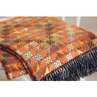 Orange Ocker Mehrfarbige Extrafeine Merino Lammwolle Karierte Muster Wolle Werfen Decke Mit Fransen Azteken Boho von GSwool