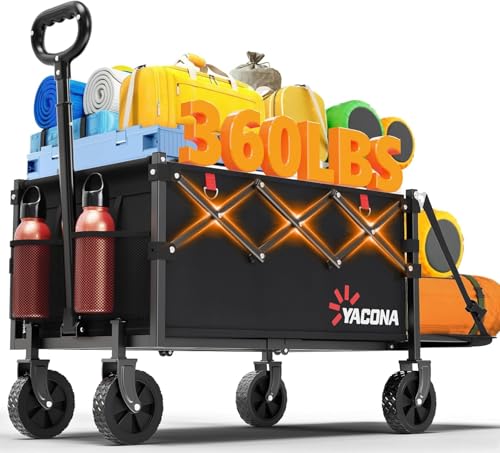Bollerwagen Faltbar 360lbs Schwerlast, Bollerwagen Mit Rädern Und Heckklappe, Faltbare Handwagen Für Einkäufe, Camping, Strand, Garten, schwarz von GT GETCO TECH