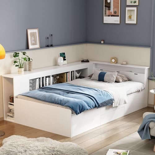 Bett, Kinder-Einzelbett, Multifunktionales Kinderbett, Mit Schubladen, Regalen Und Stauraum, 2,95 * 6,56 Fuß Bettkasten Mit Stauraum, Matratze Nicht Im Lieferumfang Enthalten Bett, Kinder-Einzelbett, Multifunktionales Kinderbett, Mit Schubladen, Regalen Und Stauraum, 2,95 * 6,56 Fuß Bettkasten Mit Stauraum, Matratze Nicht Im Lieferumfang Enthalten von GTANND