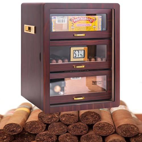 GTANND Zigarren-Humidorschrank für den Schreibtisch, für 110 Zigarren, Zigarren-Aufbewahrungsschrank, Zigarren-Humidore, mit Luftbefeuchter und digitalem Hygrometer, geräuschloser B von GTANND