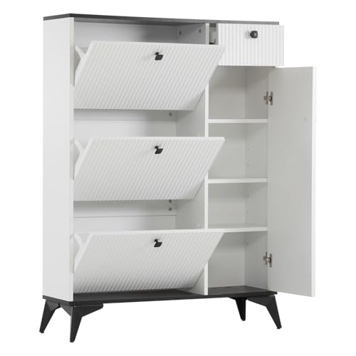 Schuhschrank mit 3 Klappschubladen | Schmaler Schuhregal-Organizer | Herunterziehbarer Schuhschrank aus Holz, schmaler Schuhschrank, für den Eingangsbereich im Flur,White Schuhschrank mit 3 Klappschubladen | Schmaler Schuhregal-Organizer | Herunterziehbarer Schuhschrank aus Holz, schmaler Schuhschrank, für den Eingangsbereich im Flur,White von GTANND