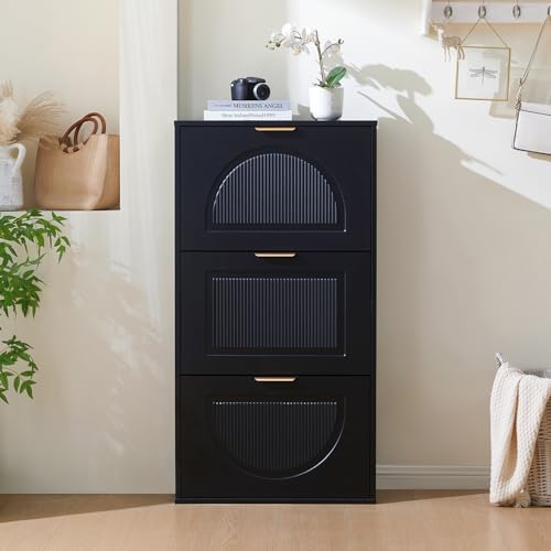 Versteckter Schuhschrank für den Eingangsbereich, herunterklappbares Schuhregal, multifunktionaler schmaler stehender Schuhschrank, für den Flur,Black+MDF Versteckter Schuhschrank für den Eingangsbereich, herunterklappbares Schuhregal, multifunktionaler schmaler stehender Schuhschrank, für den Flur,Black+MDF von GTANND