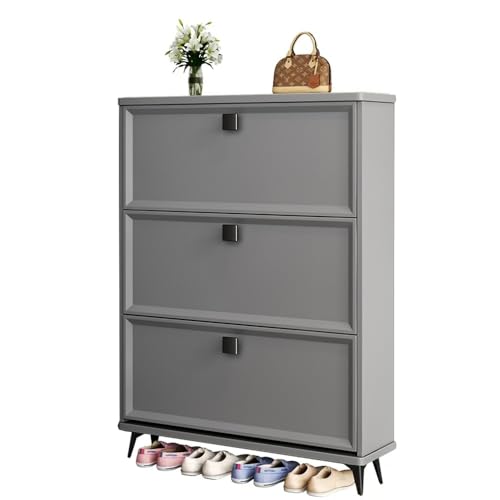 GTATBTG Grüner Schuhschrank mit 3 Klappschubladen, schmaler Schuhschrank für Eingang/Flur/Schrank, freistehend, verstecktes schmales Schuhregal (50 x 26 x 118 cm) von GTATBTG