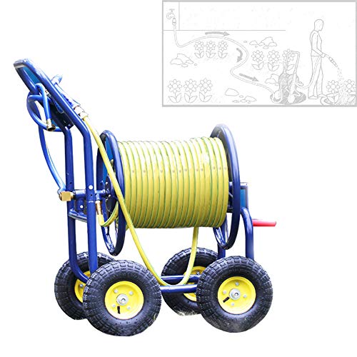 Gartenschlauchwagen mit 4 Rädern – robuster Metall-Wasserschlauchwagen für den Außenbereich, Gartenlandschaft, hält 150 m Schlauch (ohne Wasserleitungen) von GTATBTG