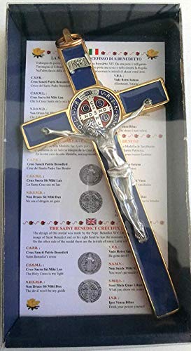 10.004.21 Blaues Goldkreuz St. Benedikt 20 cm emailliert mit Box Geschenk Saint Benedikt Exorzismus Prete Exorzist Priester Schwester Kirche von GTBITALY