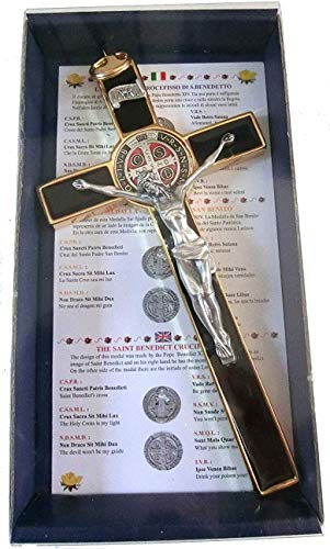10.004.21 Schwarz Kreuz Kruzifix Gold Gold Heiliger Benedikt 20 cm von Hand emailliert Box Geschenk Saint Benedikt Exorzismus Prete Exorzist von GTBITALY