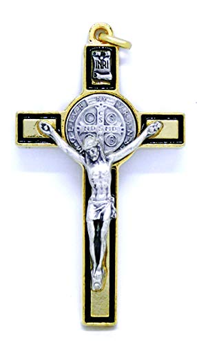 10.026.21 Heiliges Benedikt-Kreuz Größe 8 cm mit schwarzem Streifen; Emaille von Hand aufgetragen; Gold; Exorik von GTBITALY