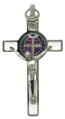 GTBITALY 10.001.11 MS St. Benedikt Kreuz Deluxe Größe 8 cm weiß Inri Medaille handemailliert Silber Exorzismus Exorzismus, Silber von GTBITALY