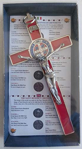 GTBITALY 10.004.11 Kreuz Silber Rot St. Benedikt 20 cm emailliert mit Box Geschenk Priester Exorzist Exorzismus Nonne Kirche von GTBITALY