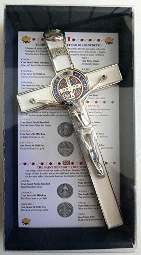 GTBITALY 10.004.11 Silbernes weißes Kreuz Heiliger Benedikt 20 cm emailliert mit Geschenkbox Exorzismus Prete Exorzist Heilige Schwester Kirche von GTBITALY
