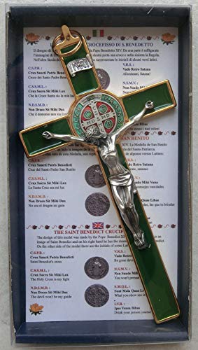 GTBITALY 10.004.21 Grün Kreuz Kreuz Kreuz Gold San Benedikt 20 cm Emaille mit Geschenkbox und Hexorzismus von GTBITALY