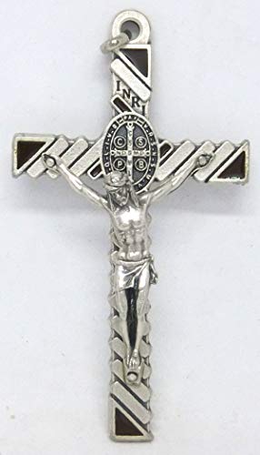 GTBITALY 10.799.31 Braun Kreuz des heiligen Benedikts Silber mit Emaille mit Ring 8 cm von GTBITALY