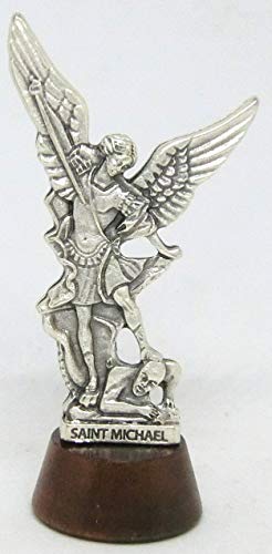 GTBITALY 40.049.30 007 Statue St. Michael Erzengel Michael auf Holzsockel mit Schriftzug von GTBITALY