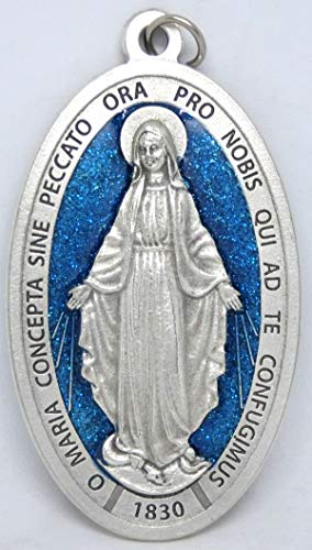 GTBITALY 60.836.31 Wunderschöne Madonna Maria Wunderschöne Medaille + Logo Gebetskette aus Latex Silber Größe 9 cm mit Glitzer von Hand emailliert. von GTBITALY