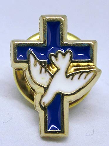 GTBITALY 90.036.21 Brosche Pins Kreuz Taube Pace Pax Spirito Heilig Gold Glitzer Blau Hand 1,5 cm von GTBITALY