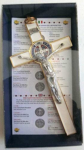 GTBITALY Weißes Kreuz mit Behälter Box Gift Saint Benedict Exorzismus 20 cm emailliert Wandkreuz von GTBITALY