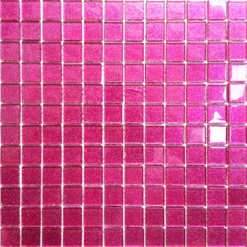 Klarglas Mosaik Fliesen Matte in dunklem Pink mit Glitzer. Verkleidung für Wände (MT0018) (1QM, 11 Matten)) von GTDE