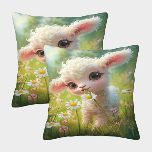 GTDKSUEVG Schafe Zierkissenbezug 2er Set Kopfkissenbezug Sofakissen für Couch Sofa Schlafzimmer Wohnzimmer Zuhause 50x50cm von GTDKSUEVG