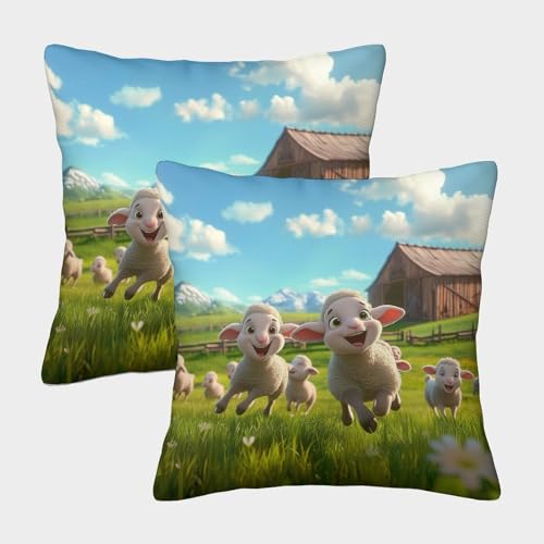 GTDKSUEVG Schafe Zierkissenbezug 2er Set Kopfkissenbezug Sofakissen für Sofa Bed Auto Büro Cafe Garten Dekor 50x50cm von GTDKSUEVG
