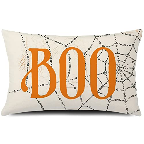 GTEXT 50,8 x 30,5 cm Halloween Boo Wurfkissenbezug Herbst Dekor Halloween Spinnennetze Kissenbezüge Baumwolle Leinen Kissen von GTEXT