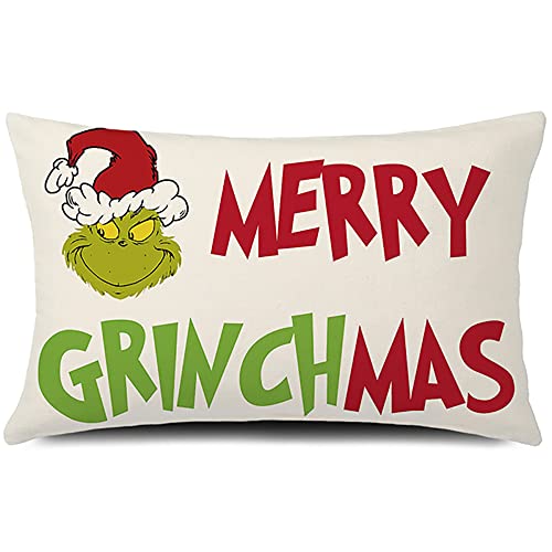 GTEXT Weihnachts-Kissenbezug Merry Christmas Kissenbezug Weihnachten Kissenbezug Leinen 50,8 x 30,5 cm von GTEXT