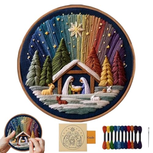 GTFYUDGH Christmas Embroidery Kit | Handmade Nativity Scene - Stickgarn Set für Einsteiger | Deko Weihnachten Frauen Mädchen von GTFYUDGH