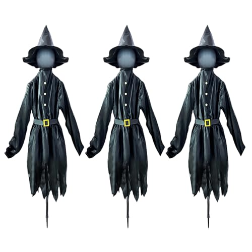 GTFYUDGH Gruselige Halloween-Dekoration - Beleuchtete Halloween Hexen Pflöcke für Vorgarten | Wasserdichtes 150 cm Grusel Deko Element mit Ständer für Außenbereich Herbstdekoration Wegbeleuchtung von GTFYUDGH