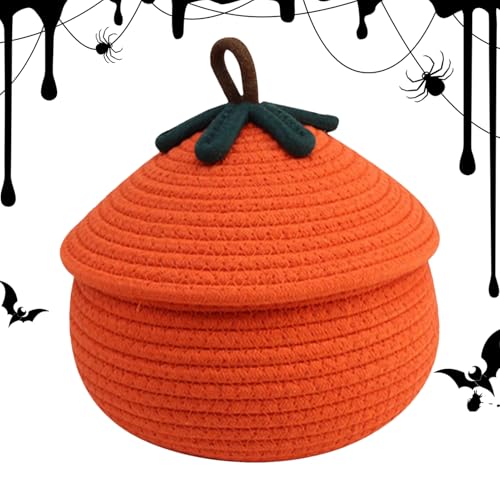 GTFYUDGH Halloween Kürbis Geflechtkorb, Halloween Gewebter Aufbewahrungskorb, Süßer Kurbis Körbe Aufbewahrung Mit Deckel, Staubgeschützter Aufbewahrungskorb, Herbsts Küchendeko Für Freunde Familie von GTFYUDGH
