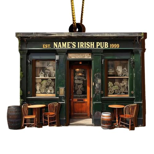 GTFYUDGH Holz Irish Pub Ornament, 9x7,1cm Irish Pub Weihnachtsschmuck, Einzigartige Irische Dekorationen, Irische Bar-Ornamente, Rückblick Ornament Weihnachtsbaumschmuck Für Die Haustür von GTFYUDGH