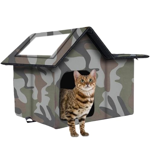 GTFYUDGH Outdoor Häuser Für Katzen | Wetterfester Halbgeschlossener Katzenhöhle Unterschlupf,Isolierte Kätzchen Ruheplatz Unterstand, Haustierzubehör Für Scheune Garten Hof Außenbereich von GTFYUDGH