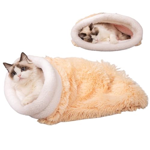 GTFYUDGH Warmer Katzenschlafsack | Haustier Schlafsack Mit Vollumhüllung Für Katzenbetten | Kuschelzone Für Kitten Weicher Kuschelsack Plüschiges Nest Für Balkon Wohnzimmer Schlafzimmer Auto Sofa von GTFYUDGH