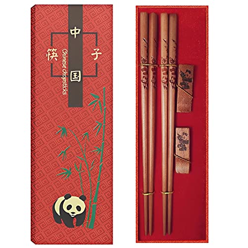 Natürliche Holz Essstäbchen Set mit Halter - Wiederverwendbare Essstäbchen Geschenkset für Hochzeit, Jubiläum, Geburtstag (2 Paar) von GTIEDIK