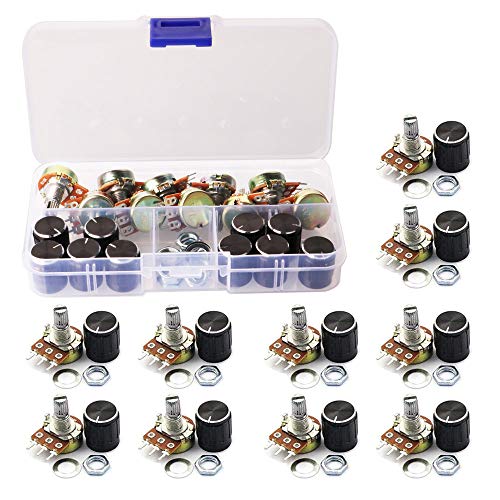 GTIWUNG 10 Stk. Linear-Potentiometer, Potentiometer Mono Linear B10K, Einzelpotentiometer, WH148 3Pin Dreh-Potentiometer mit Muttern und Unterlegscheibe, Schwarzer Drehknopf Cap aus Aluminiumlegierung GTIWUNG 10 Stk. Linear-Potentiometer, Potentiometer Mono Linear B10K, Einzelpotentiometer, WH148 3Pin Dreh-Potentiometer mit Muttern und Unterlegscheibe, Schwarzer Drehknopf Cap aus Aluminiumlegierung von GTIWUNG
