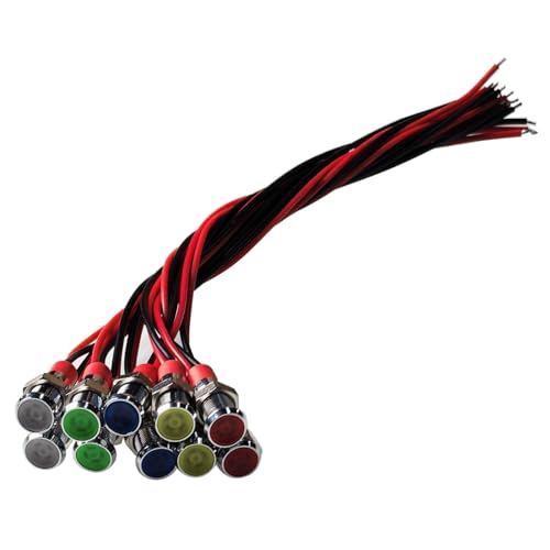 GTIWUNG 10 Stück 6mm Kontrollleuchte Set 12 Volt DC LED Metall Anzeigelampe mit Kabel, 12V Vorverdrahtetes Licht, Wasserdichte Signalleuchte Auto Signallampe mit Draht (Rot/Gelb/Blau/Grün/Weiß) von GTIWUNG