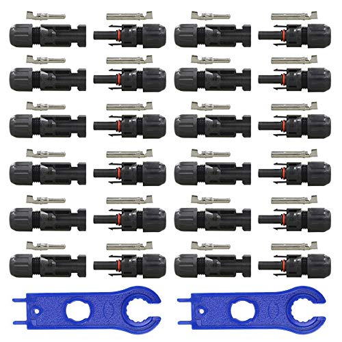 GTIWUNG 12 Paar Solarpanel Stecker, Männlich/Weiblich Solarpanel Kabelstecker, Solar Panel Kabel Anschlüsse Stecker, Photovoltaik Steckverbinder mit Schraubenschlüssel, Schwarz von GTIWUNG