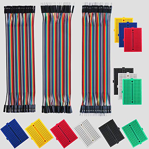 GTIWUNG 12 Stück 170 Tie Points Mini Breadboard Kit, Lötfreie Prototyp Leiterplatte für Arduino Proto Shield 6 Farben + 3 Stück 20cm Female-Female/Male-Female/Male-Male Jumper Wire 24AWG von GTIWUNG