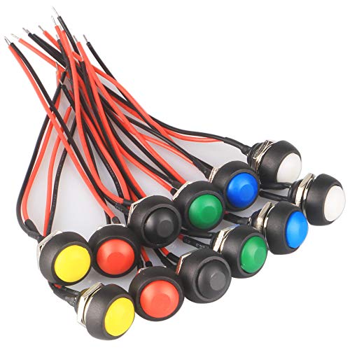 GTIWUNG 12 Stück Mini Momentary Push Button Schalter mit Draht, 12mm Momentanen Druck Schalter, Mini DruckTaster, ON-OFF Wasserdicht Druckknopf für Auto Boot Arduino DIY, Rund, 6 Farben GTIWUNG 12 Stück Mini Momentary Push Button Schalter mit Draht, 12mm Momentanen Druck Schalter, Mini DruckTaster, ON-OFF Wasserdicht Druckknopf für Auto Boot Arduino DIY, Rund, 6 Farben von GTIWUNG